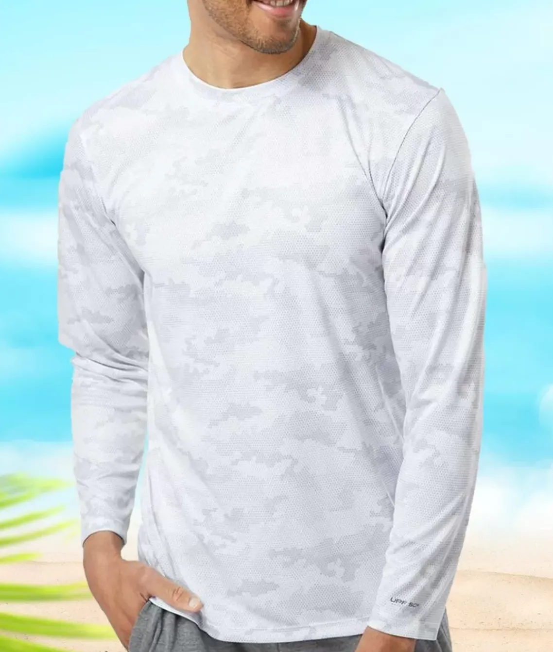 Men'S Pompano Performance Upf Camo Long Sleeve T-Shirt