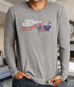 Men'S Ridiculously Soft Lightweight Long Sleeve Graphic Crew Shirt | Honor And Remember