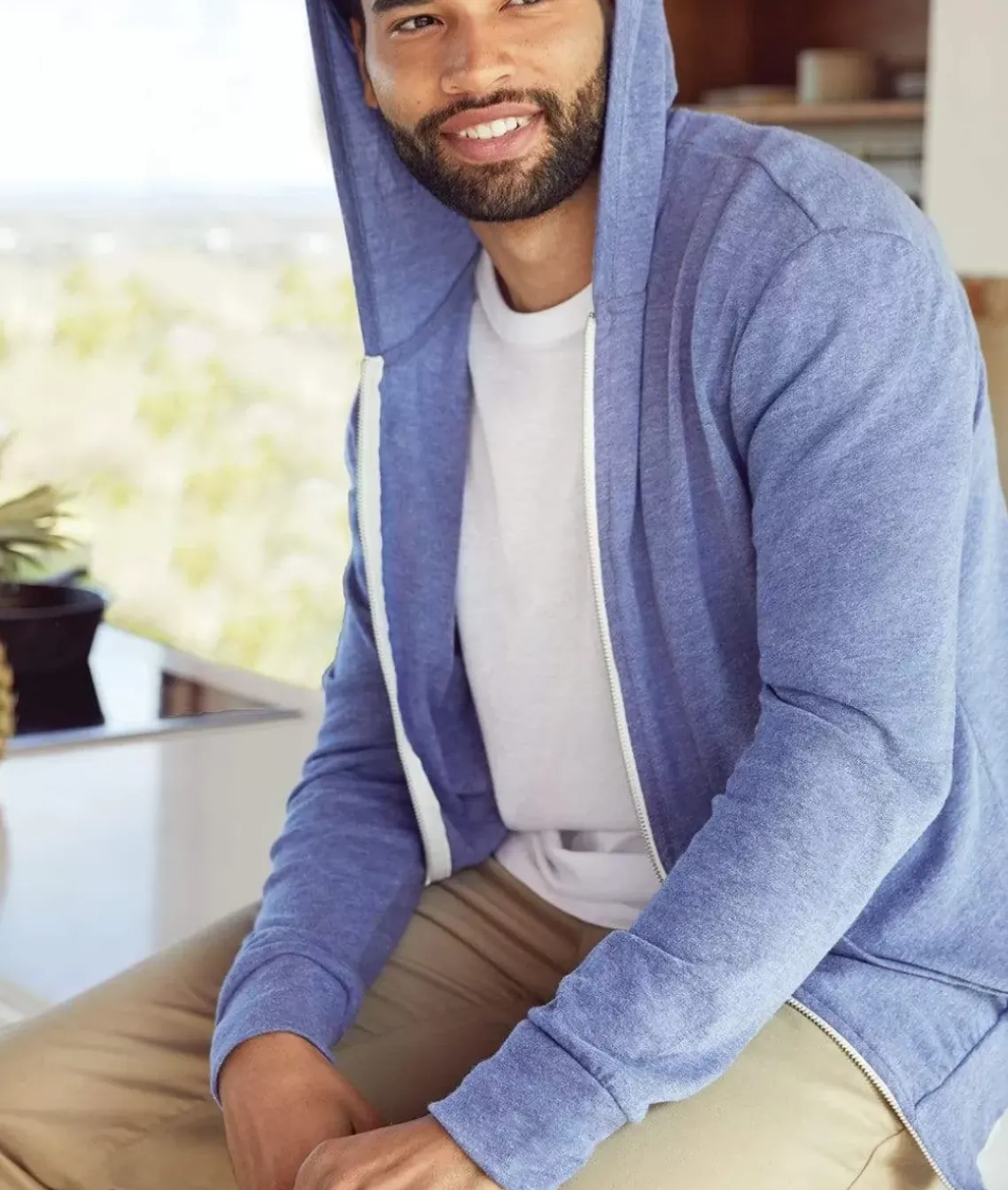 Men'S Ridiculously Soft Vintage Recycled Full-Zip Hooded T-Shirt