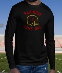 Ridiculously Soft Saturday Is Game Day Graphic Long Sleeve Crew Neck T-Shirt