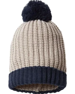 Soft Chunky Knit Two-Tone Hat With Pom Pom And Solid Color Beanie With Pom Pom And Cuff