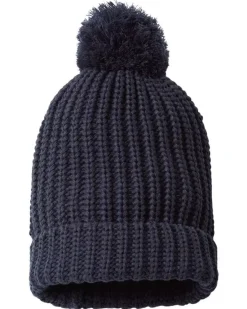 Soft Chunky Knit Two-Tone Hat With Pom Pom And Solid Color Beanie With Pom Pom And Cuff