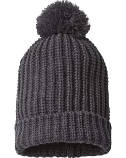 Soft Chunky Knit Two-Tone Hat With Pom Pom And Solid Color Beanie With Pom Pom And Cuff