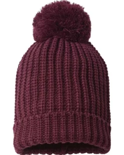 Soft Chunky Knit Two-Tone Hat With Pom Pom And Solid Color Beanie With Pom Pom And Cuff