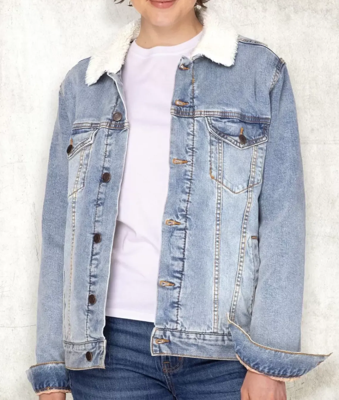 Unisex Soft Sherpa Lined Vintage Denim Jacket