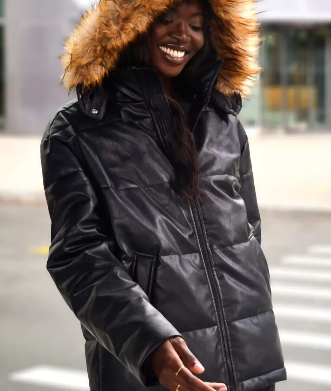 Vegan Leather Recycled Puffer Jacket