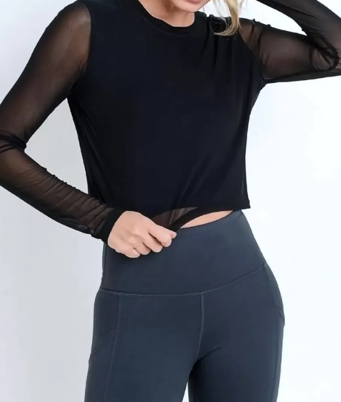 Women'S Mesh Sleeve Overlay Crop Top/Discontinued