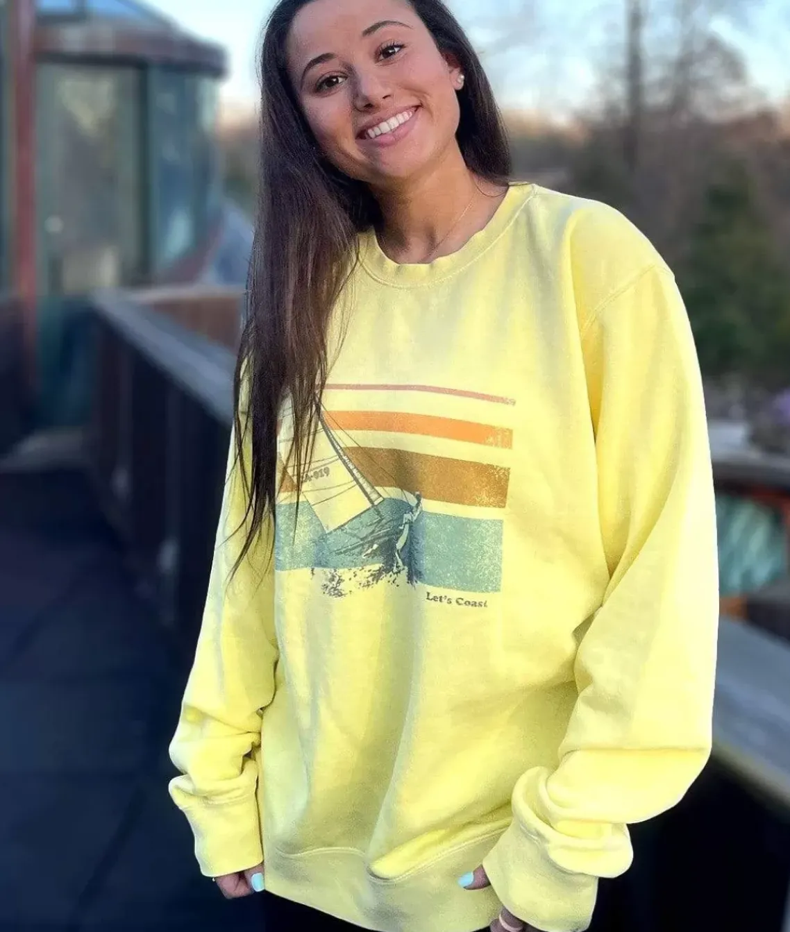 Women'S Ridiculously Soft Oversized Pigment-Dyed Graphic Sweatshirt | Sailboat