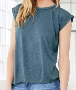 Women'S Ridiculously Soft Flowy Rolled Cuffs Muscle Tee