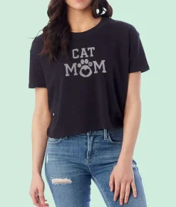 Women'S Ridiculously Soft Vintage Crop Graphic Tee | Cat Mom
